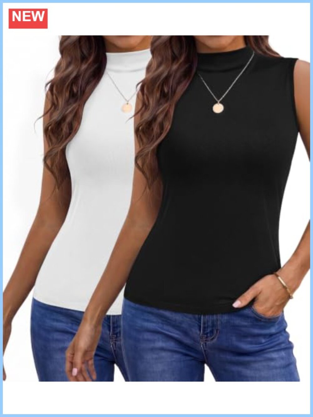 Mock Turtleneck Sleeveless Tank Top High Neck Relaxed Fit Women